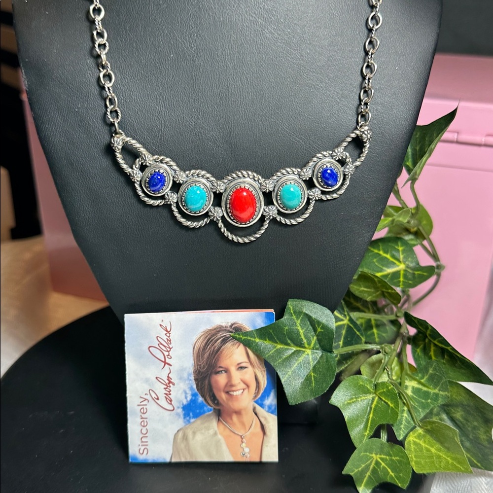 American West Carolyn Pollack necklace silver 925 lapis lazuli red coral